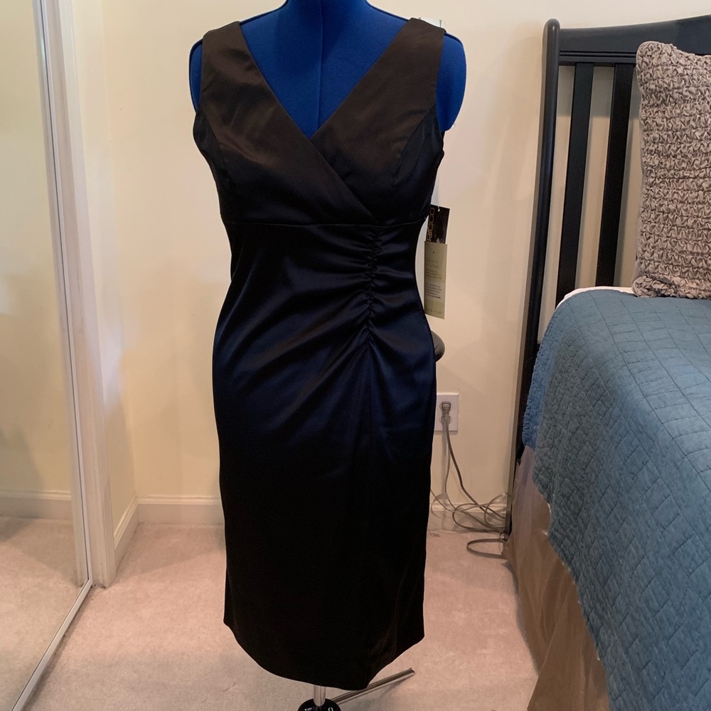 NWT Donna Ricco Black Ruched Cocktail Wrap Dress